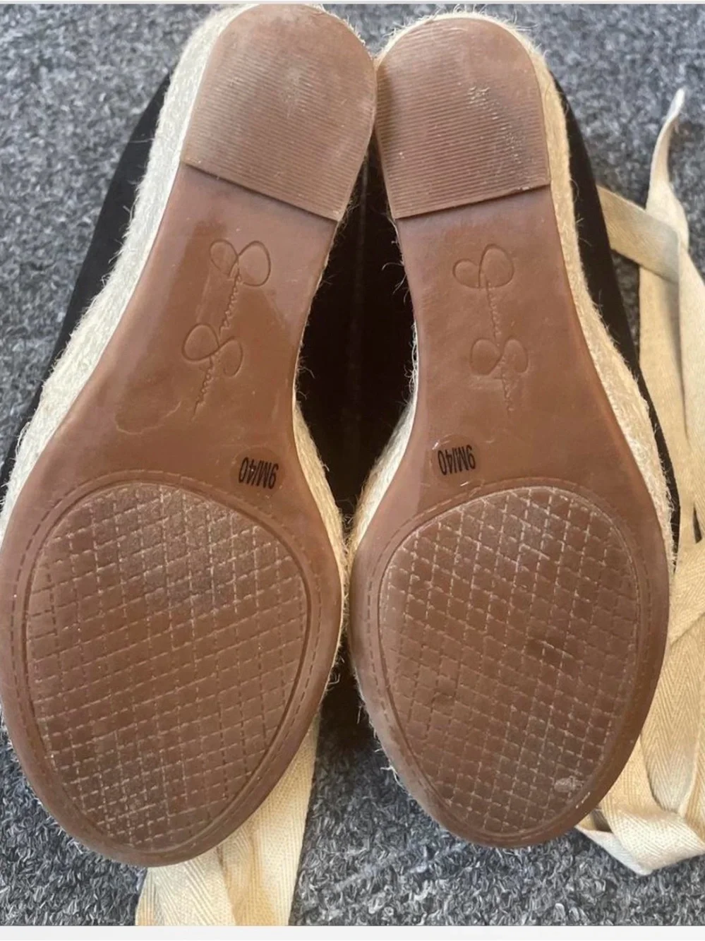 Jessica Simpson Black Espadrille Peep-Toe Slingbacks with Cream Tie